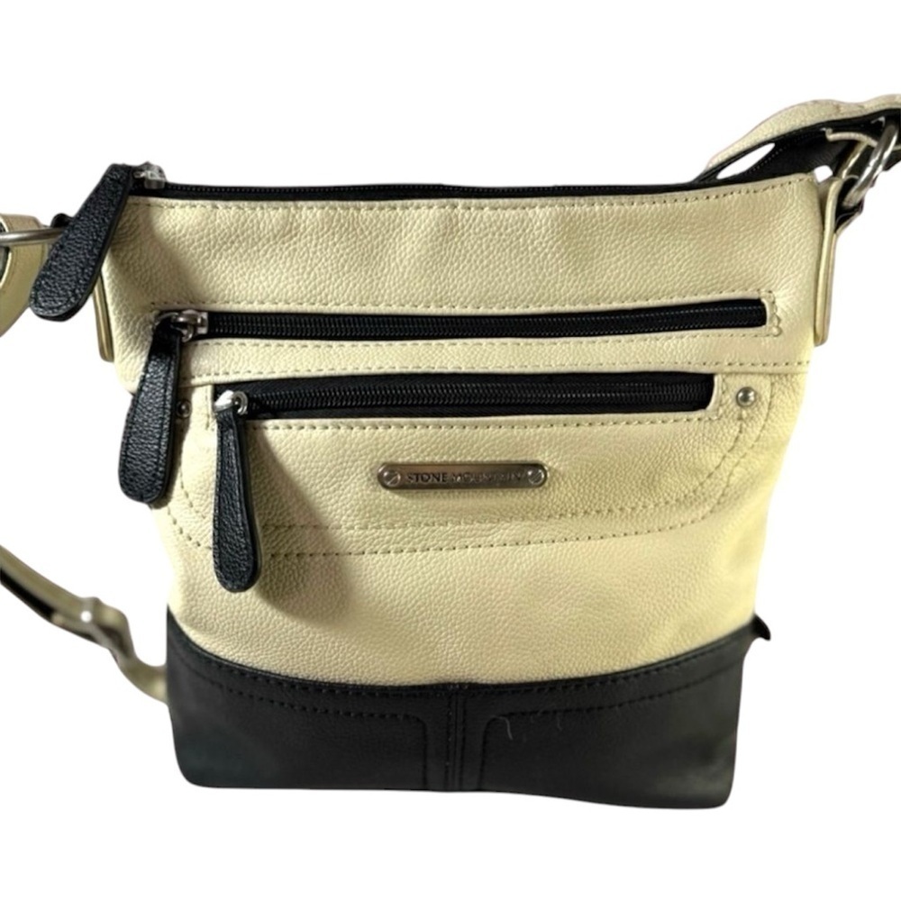STONE MOUNTAIN black and white leather anna crossbody bag